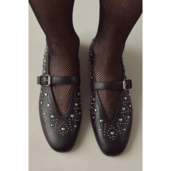 Bibi Lou Anthropologie Leather Studded Mary Jane Ballet Flats Black 10 / 40 - Picture 1 of 8